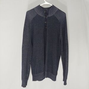 Express Sweater Mens XL Gray Cotton Rib Knit 1/4 Button Long Sleeve Mock Neck
